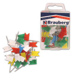 Булавки-флажки маркировочные BRAUBERG цветные, 50 шт., в пласт....